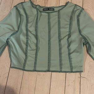 Shein long sleeve green cropped shirt